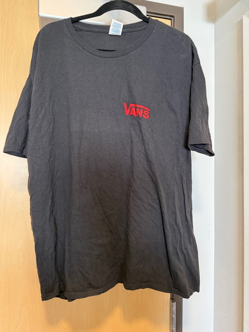 Vans Black Short Sleeve Tee with Red Chest Logo